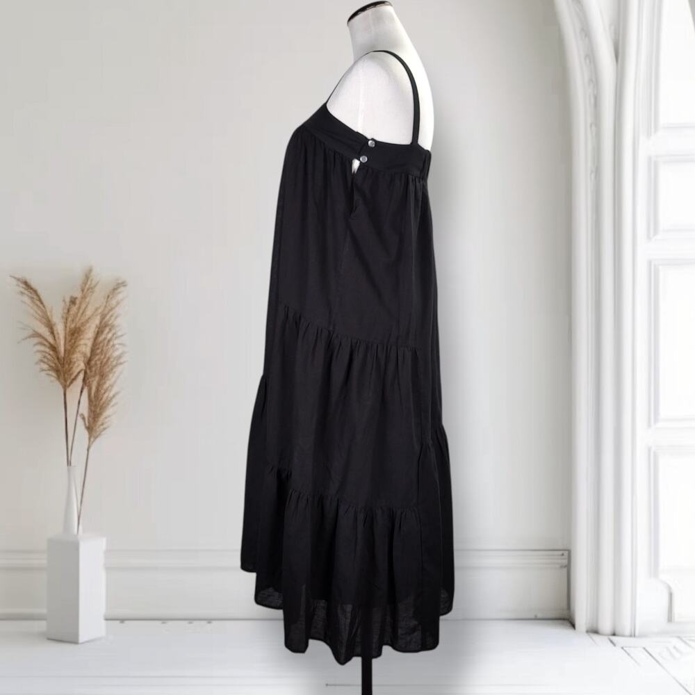 Jenni Kayne Black Cotton Linen Tiered Midi Dress XS Minimalist Coastal - Picture 4 of 14